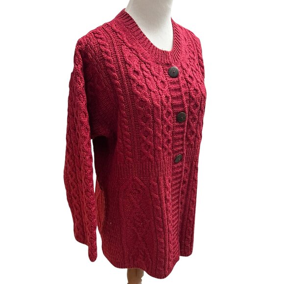 Shannon Woolen Mills A-Line Cardigan Button Front Merino Wool Size Large Wine - Picture 1 of 8